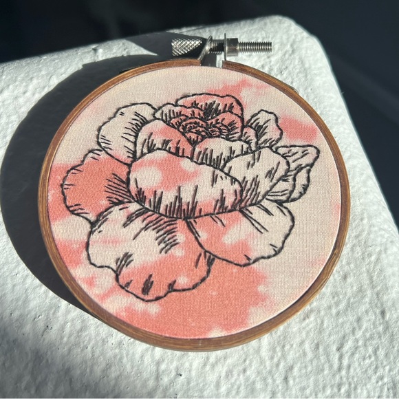 3 inch hand embroidery floral with pink tie dye fabric - Picture 1 of 3